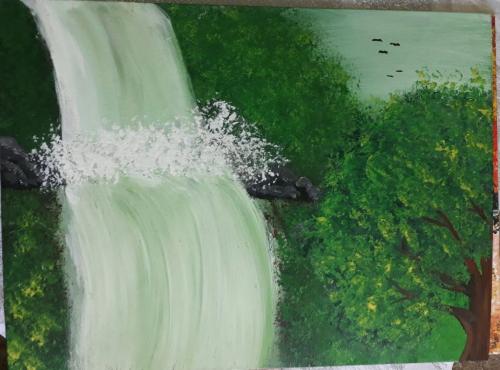 peaceful green waterfall