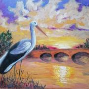 Stork at the  river 